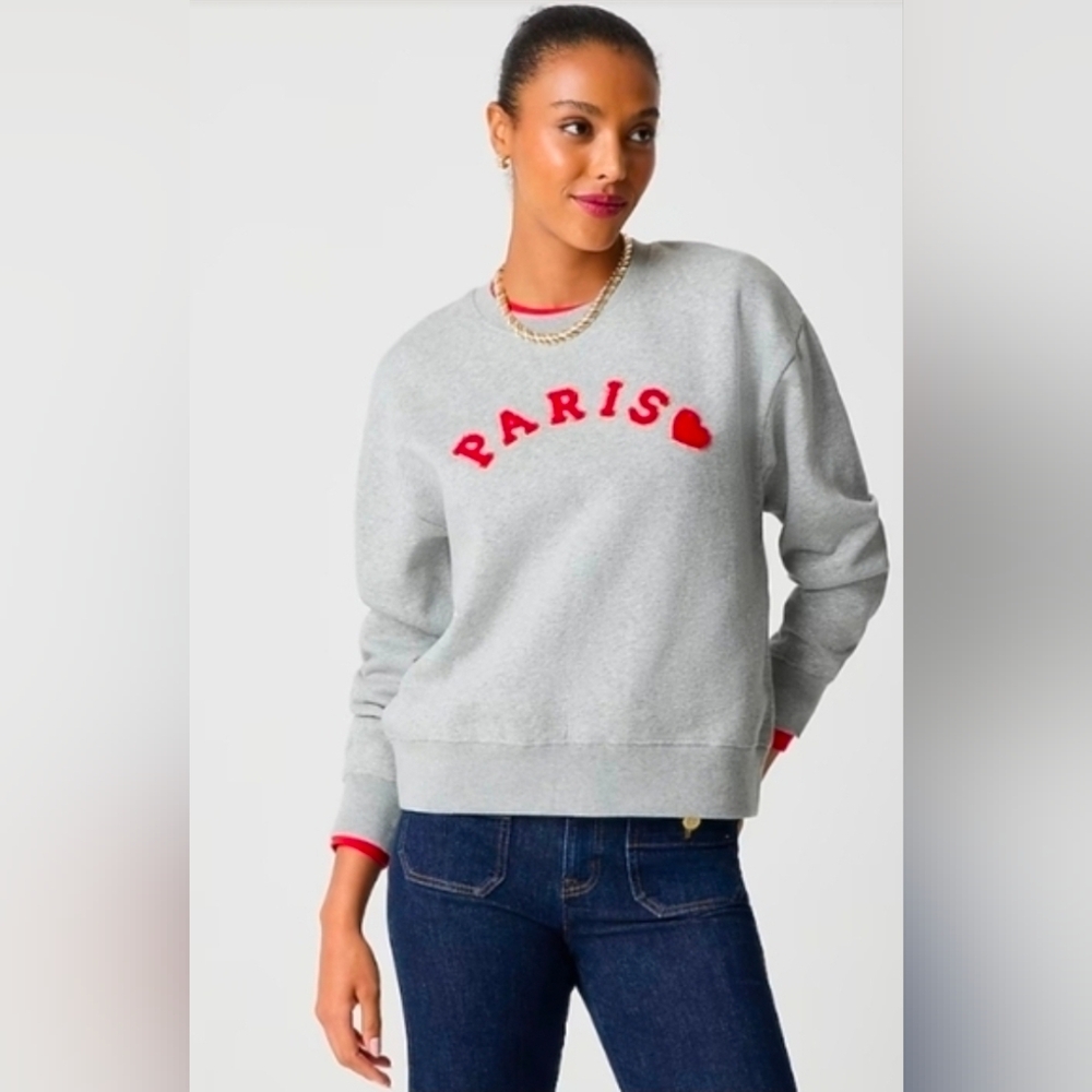 J. Crew Factory Gray Sweatshirt with Red Paris Text